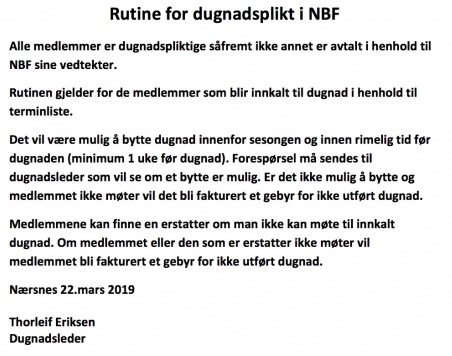 rutine for dugnadsplikt i nbf